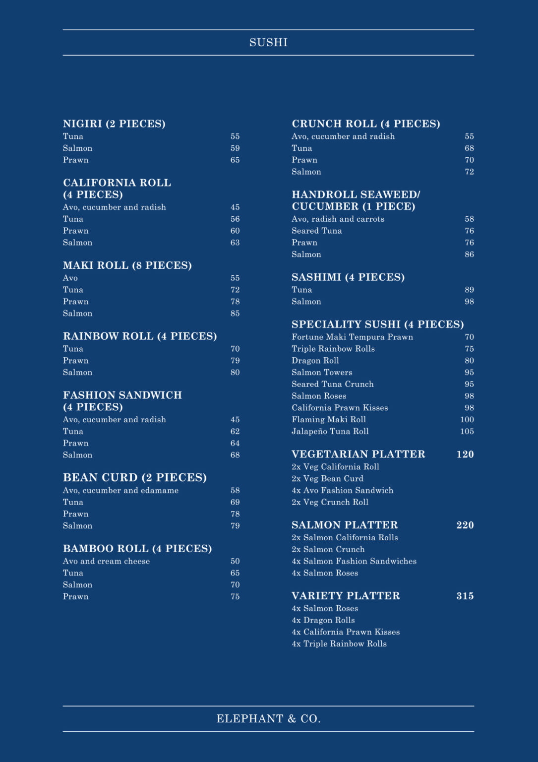 Menu - Elephant & Co.